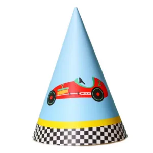 Retro Race Car Party Hats (5 Hats) - Blue