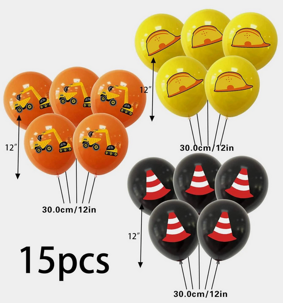 Latex Construction Balloon Set - 12 Balloons, Latex Construction Balloon Set – 12 Balloons