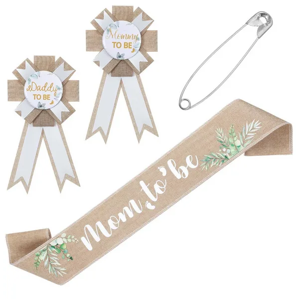 Hessian Mom to Be Sash with Two Badges, Hessian Mom to Be Sash with Two Badges
