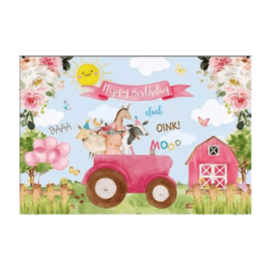 Small Kids Birthday Party Table and Photography Backdrop - Pastel Pink Farm