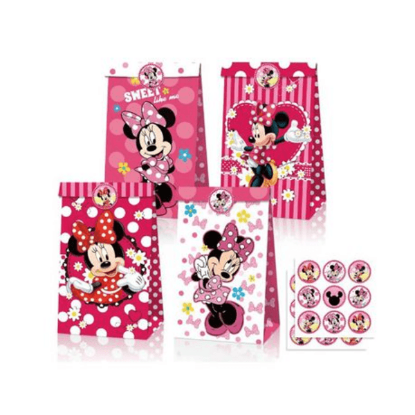 Party Favor Bags with Stickers - Minnie Mouse Theme - 12 Bags, Party Favor Bags with Stickers – Minnie Mouse Theme – 12 Bags