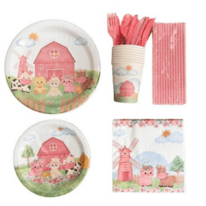 Party Paper Tableware / Cutlery Set - Pink Farm Theme