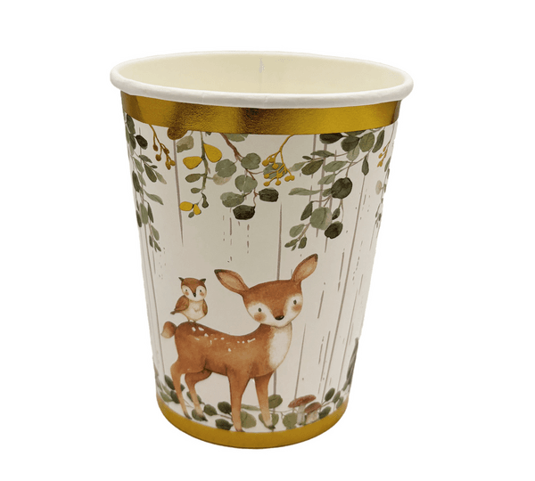 Woodland Greenery Paper Cups with Gold Trim, Woodland Greenery Paper Cups with Gold Trim (10 Cups)