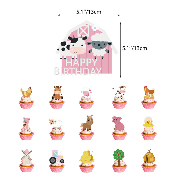 Farm Party Decoration Set, Birthday Party Decoration Set – Farm Theme – Pink