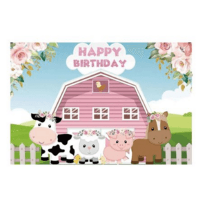 Small Kids Birthday Party Table and Photography Backdrop - Pink Farm