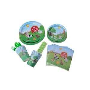 Party Paper Tableware / Cutlery Set - Farm Animal Theme (Set of 8)