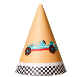 Retro Race Car Party Hats (5 Hats) - Yellow / Orange