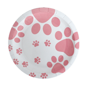 Pink Paw Themed Large Paper Plates (10 Plates)
