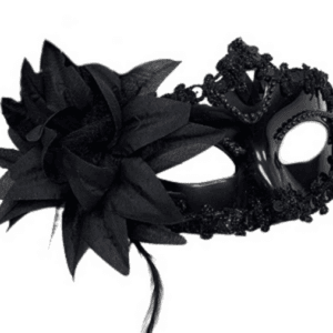 Masquerade Mask - Side Feather and Flower - Black