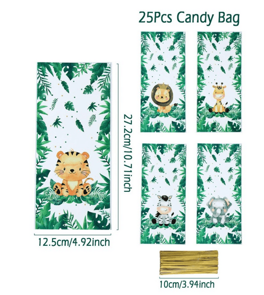 Wild Safari Theme Party Favor Bags with Twist Ties (25 Bags) - Image 2