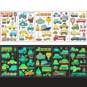 Kids Glow in the Dark Temporary Tattoos - Vehicle Theme (5 Sheets)