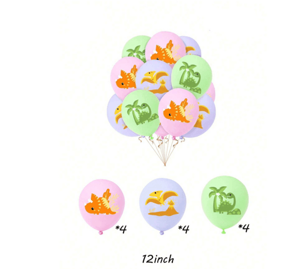 Pastel Dinosaur Themed Latex Balloon Set (12 Balloons), Pastel Dinosaur Themed Latex Balloon Set (12 Balloons)