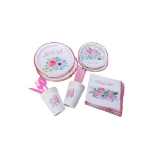 Party Paper Tableware/Cutlery Set - Flower Baby Shower Theme (Set of 8)