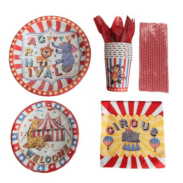 Party Paper Tableware / Cutlery Set - Circus Theme 2, Party Paper Tableware / Cutlery Set – Circus Theme 2