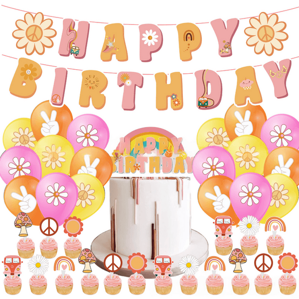 Hippie Party Decoration Set, Birthday Party Decoration Set – Pastel Groovy Hippie Theme