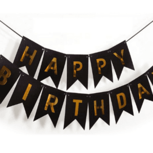 Happy Birthday Bunting with Gold Writing - Black
