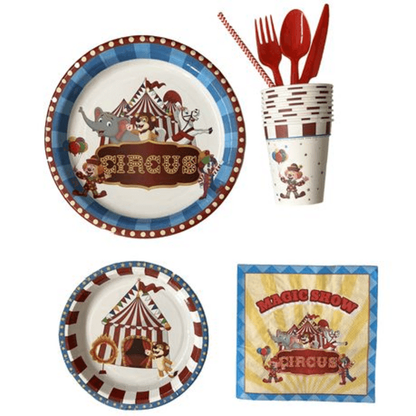 Party Paper Tableware / Cutlery Set - Circus Theme (Set of 8), Party Paper Tableware / Cutlery Set – Circus Theme (Set of 8)