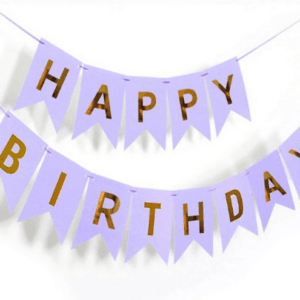 Happy Birthday Bunting with Gold Writing - Purple