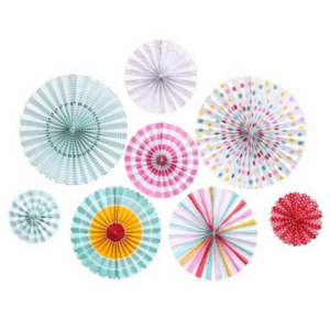 Paper Fan Decoration Set - Dots and Stripes (Pastel)