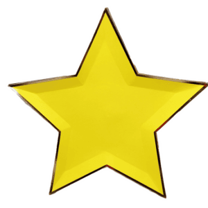 Star Shaped Large Paper Plates with Gold Trim - Yellow (8 Plates)