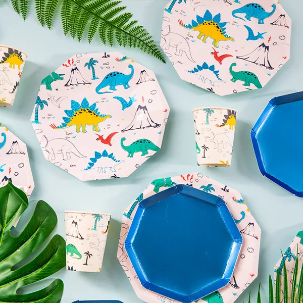 White Dinosaur Paper Plates Large (8 Plates) - Image 2