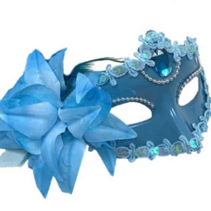 Masquerade Mask - Side Feather and Flower - Blue