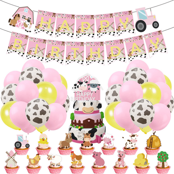 Farm Party Decoration Set, Birthday Party Decoration Set – Farm Theme – Pink