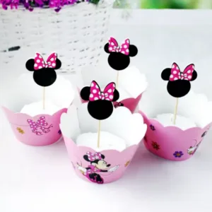 Minnie Mouse Cupcake Topper and Wrapper Set - Set of 12