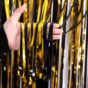 Plastic Birthday Party Table and Photography Backdrop – Black and Gold – Set of 2