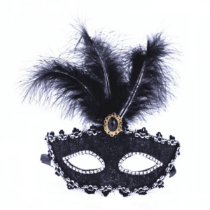 Masquerade Mask - Top Feather - Black
