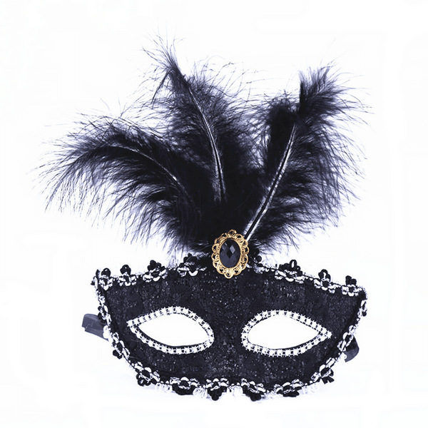 Masquerade Mask - Top Feather - Black, Masquerade Mask – Top Feather – Black