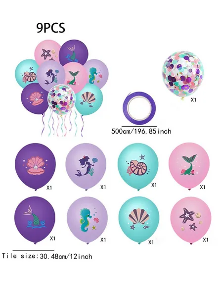 Latex Mermaid Balloon Set - 9 Balloons, Latex Mermaid Balloon Set – 9 Balloons