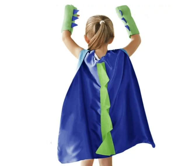 Dinosaur Themed Cape and Gloves - Blue, Dinosaur Themed Cape and Gloves – Blue