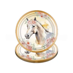 Horse and Flower Themed Small Paper Plates (10 Plates)