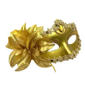 Masquerade Mask - Side Feather and Flower - Gold