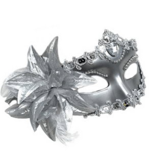 Masquerade Mask - Side Feather and Flower - Silver