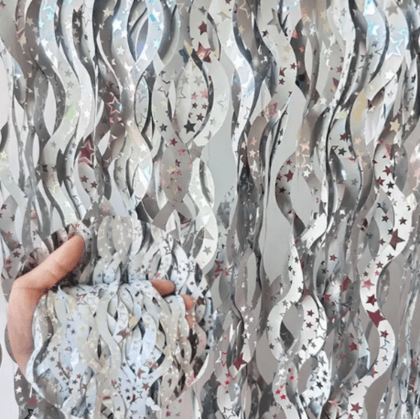 Swirly Foil Birthday Party Table and Photography Backdrop - Silver, Swirly Foil Birthday Party Table and Photography Backdrop – Silver