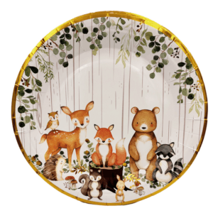 Woodland Greenery Small Paper Plate with Gold Trim (10 Plates)