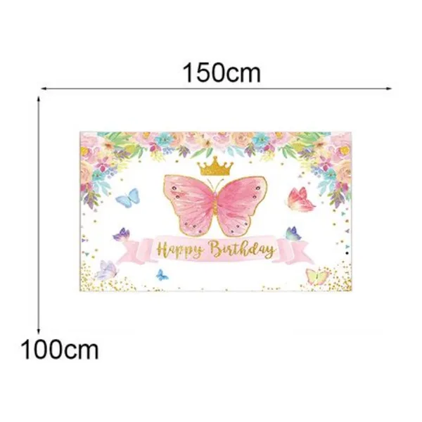 Small Kids Birthday Party Table and Photography Backdrop (Crown Butterfly) - Image 2