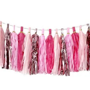 Pink 4 Colors Paper Tassels Garland