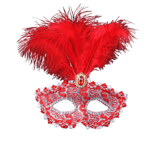 Masquerade Mask - Top Feather - Red, Masquerade Mask – Top Feather – Red