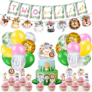 Wild Animal Safari Birthday Party Decoration Set - Pink