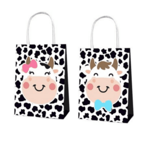Party Favor Bags with Handles - Cow Farm Theme - 12 Bags