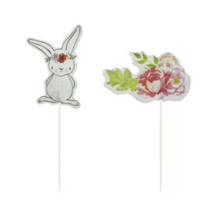 Bunny and Flowers Cupcake Toppers - 24 Toppers