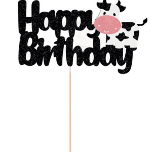 Glitter Happy Birthday Cow Farm Cake Topper