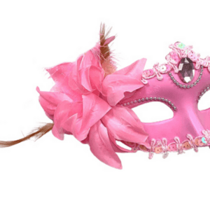Masquerade Mask - Side Feather and Flower - Light Pink
