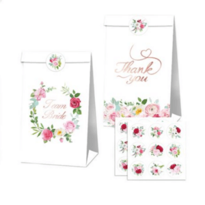Party Favor Bags with Stickers - Team Bride / Thank You Theme (12 Bags)