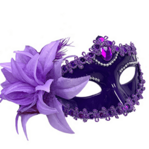 Masquerade Mask - Side Feather and Flower - Purple