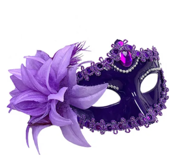 Masquerade Mask - Side Feather and Flower - Purple, Masquerade Mask – Side Feather and Flower – Purple