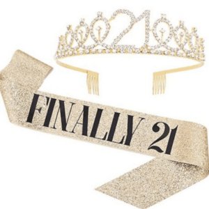 Finally 21 Adult Birthday Sash and Crown Set - Gold